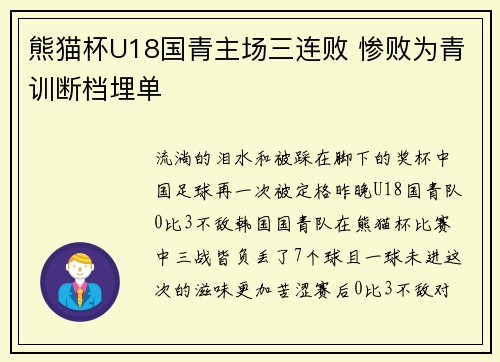 熊猫杯U18国青主场三连败 惨败为青训断档埋单
