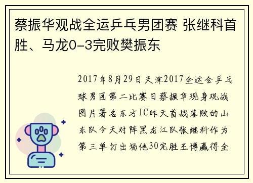 蔡振华观战全运乒乓男团赛 张继科首胜、马龙0-3完败樊振东