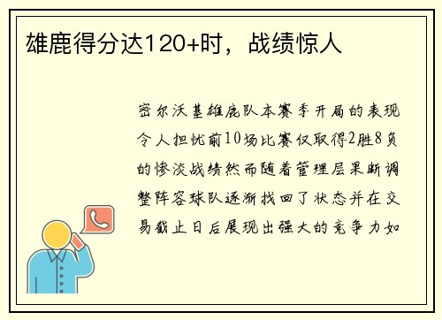 雄鹿得分达120+时，战绩惊人