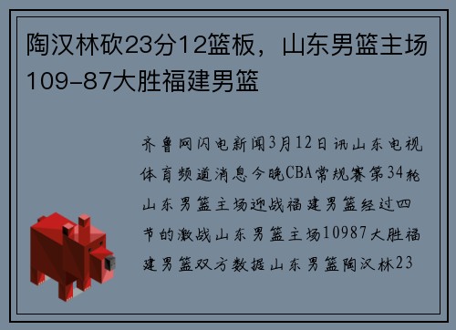 陶汉林砍23分12篮板，山东男篮主场109-87大胜福建男篮